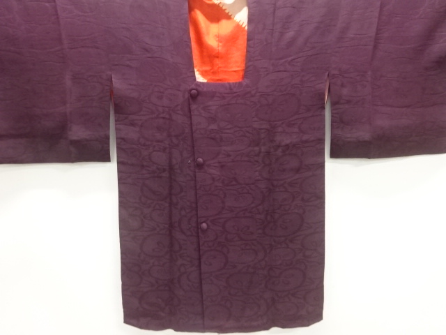 JAPANESE KIMONO / ANTIQUE MICHIYUKI COAT / SILK / MON KINSHA / WOVEN PLANTS